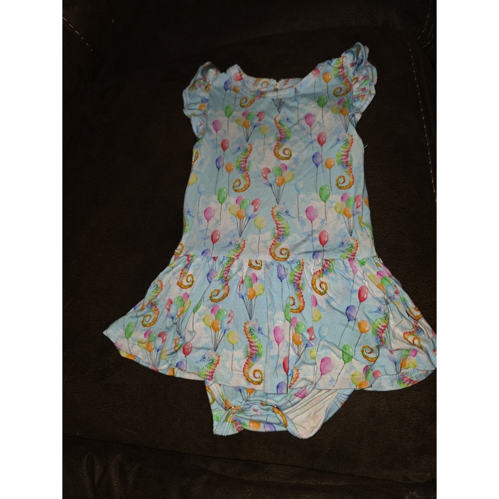 Little bum bum bamboo skirted bodysuit seahorse balloons size 12 18 months